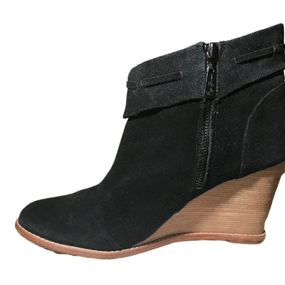 BLACK LEATHER WEDGE NEW YORK DESIGNER - Picture 9 of 14